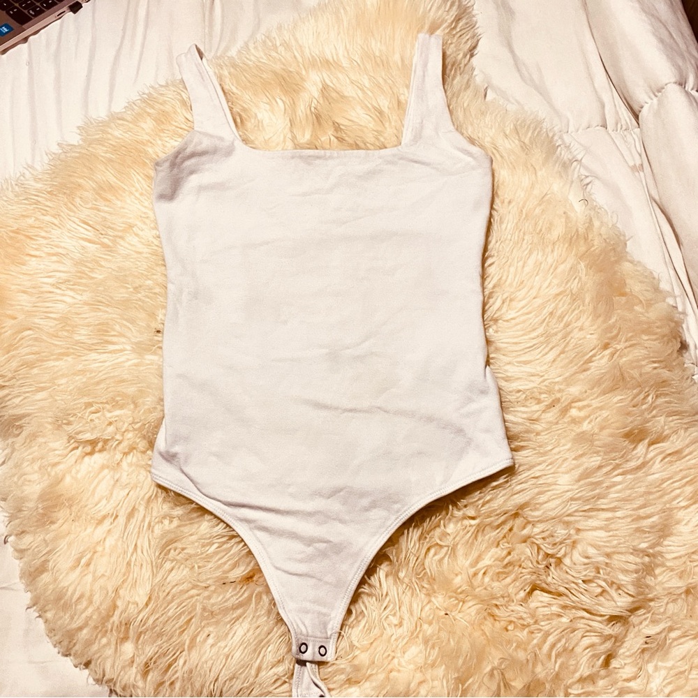 Abercrombie & Fitch white Soft Collection square neck bodysuit double layer M - Picture 2 of 4